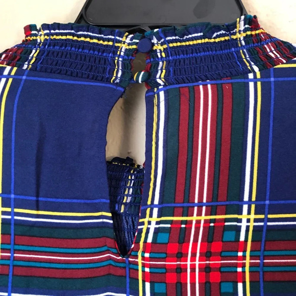 Sugarlips Plus Long Sleeve Mock Neck Navy Blue Plaid Top w/ Ruffle Details - Picture 6 of 9